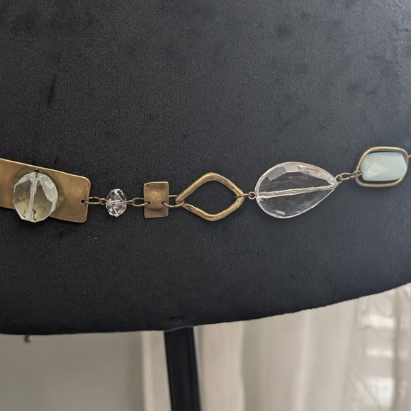 Vintage Chico's Aquamarine/Facetted Acrylic Brass Tone Belt 44" - Picture 5 of 12